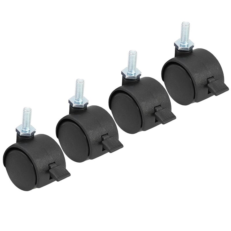 Suiwotin 4pcs 1 Inch Swivel Caster Wheels, M6 Threaded Stem Caster Wheels with Brake, Heavy Duty Casters, Black Nylon Wheel Replacement for Furniture, Table, Cabinet, Shelf - Image 5